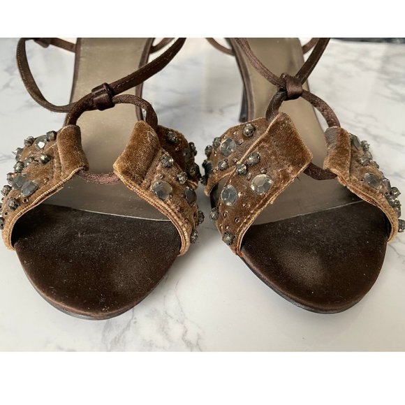 ZARA Brown Rhinestone Studded Strappy Sandals - Picture 7 of 11